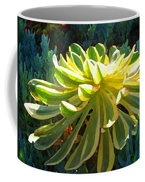 Succulent Coffee Mug featuring the painting Sunburst Succulent on Blue by Amy Vangsgard