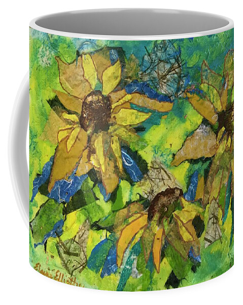 Sunflowers Coffee Mug featuring the painting Sunflowers by the Sea by Elaine Elliott