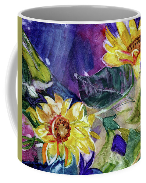  Watercolor Coffee Mug featuring the painting Luminous Sunflowers by Genevieve Holland