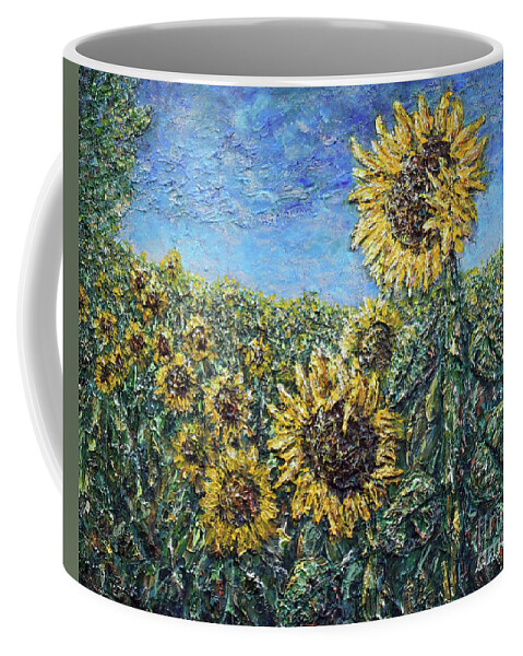 Sunflower Coffee Mug featuring the painting Sunflowers Gone Wild by Linda Donlin