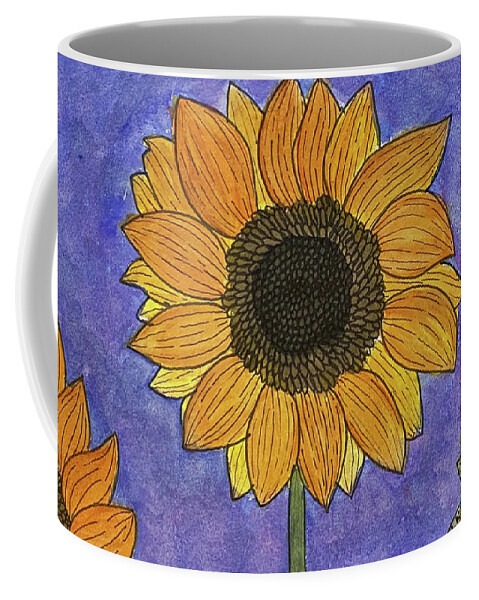 Sunflowers Coffee Mug featuring the mixed media Sunflowers on Blue by Lisa Neuman