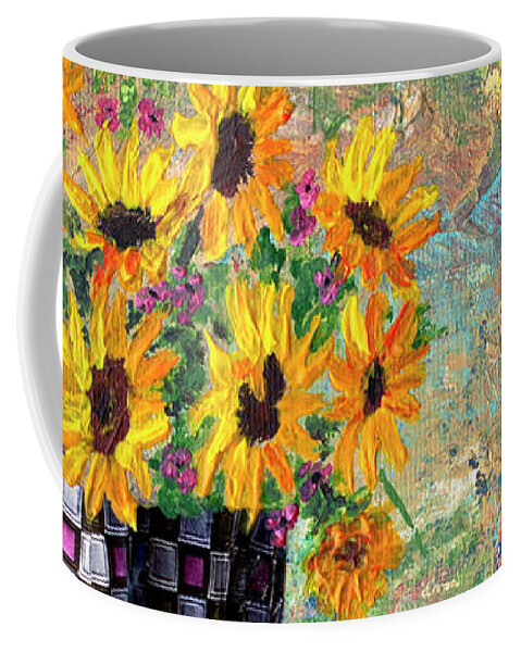 Sunflower Multimedia Coffee Mug featuring the mixed media Sunflowers Warmth by Haleh Mahbod