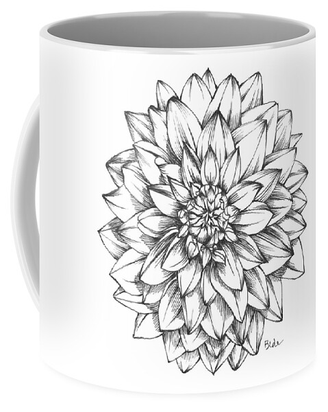 Ink Paper Dahlia Black White Flower Illustration Coffee Mug featuring the drawing Sunlight and Dahlias by Catherine Bede