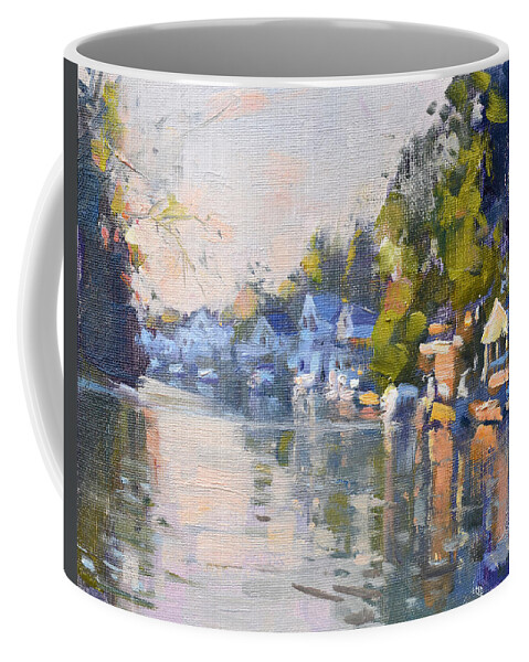 Sunlight Coffee Mug featuring the painting Sunlight at the Canal by Ylli Haruni