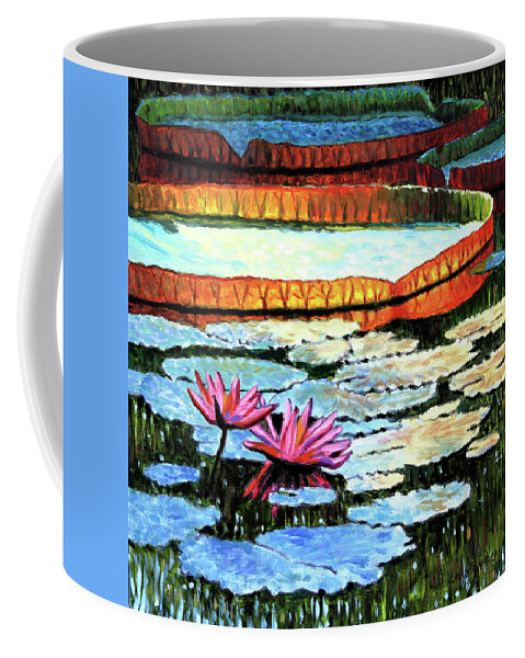 Water Lily Coffee Mug featuring the painting Sunlight On Lily Pad by John Lautermilch