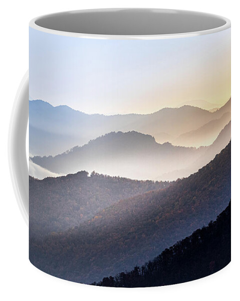 Maggie Valley Coffee Mug featuring the photograph Sunlight Peaking Over The Mountains by Jordan Hill