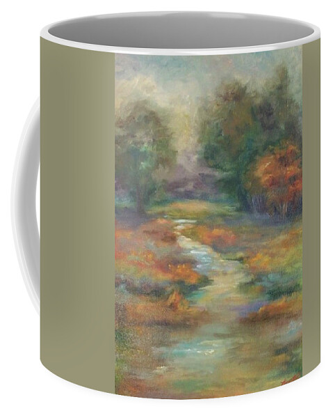 Landscape Coffee Mug featuring the painting Sunlit Autumn Landscape by Mary Wolf