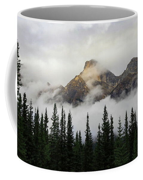 Sunlit Mountain Peak Canadian Rockies Coffee Mug featuring the photograph Sunlit Mountain Peak Canadian Rockies by Dan Sproul