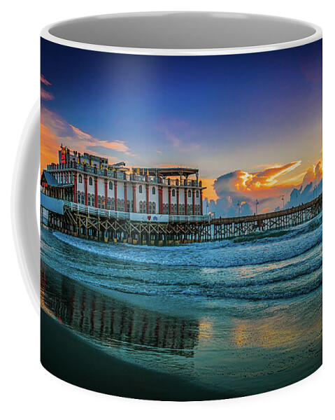 City Coffee Mug featuring the digital art Sunrise at Daytona Pier by Kevin McClish