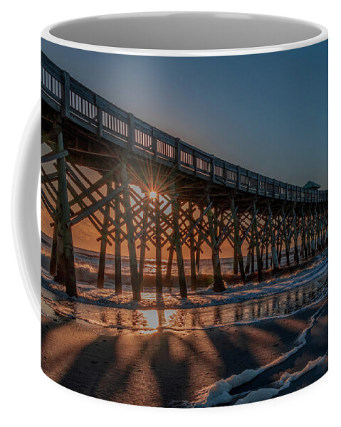 Folly Beach Coffee Mug featuring the photograph Sunrise at Folly Beach Pier by Marcy Wielfaert