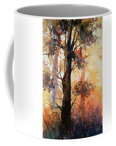 Sun Coffee Mug featuring the painting Sunrise Forest by Rebecca Davis