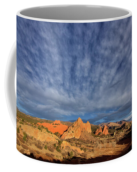 Sunrise Coffee Mug featuring the photograph Sunrise, Garden of the Gods by Bob Falcone