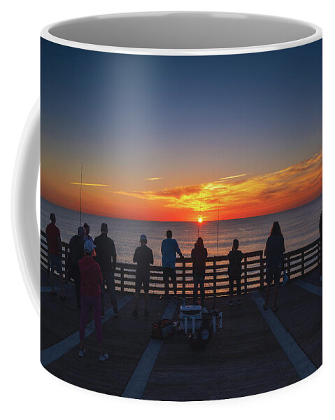 Atlantic Ocean Coffee Mug featuring the photograph Sunrise Gathering at Jacksonville Beach Pier by Kim Seng