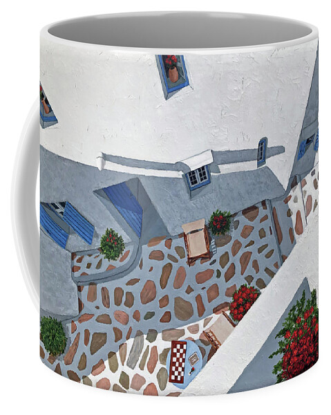 Mykonos Coffee Mug featuring the painting SUNRISE IN MYKONOS -Prints of Oil Painting by Mary Grden