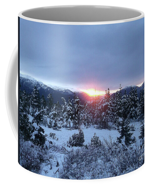 #juneau #alaska #ak #cruise #tours #winter #frozen #clouds #morning #sunrise #vacation #peaceful #cold Coffee Mug featuring the photograph Sunrise on a New Day by Charles Vice