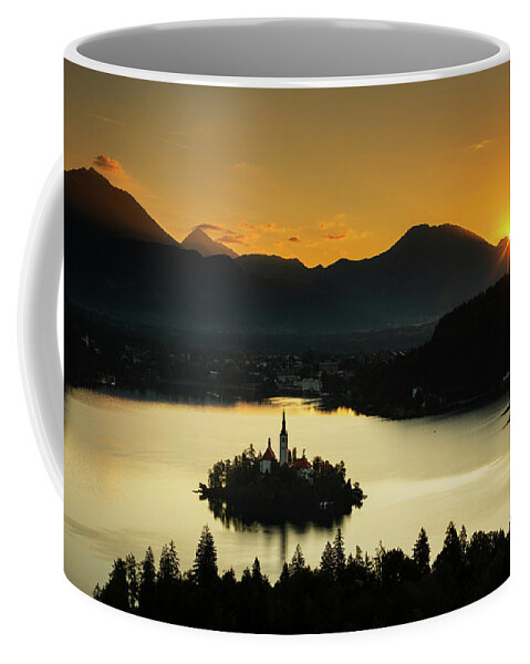 Bled Coffee Mug featuring the photograph Sunrise over Lake Bled from Ojstrica by Ian Middleton