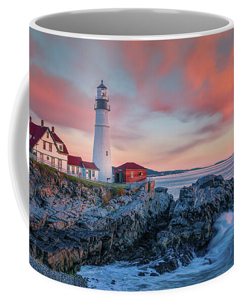 American Coffee Mug featuring the photograph Sunrise Portland Head Light, Maine by Henk Meijer Photography