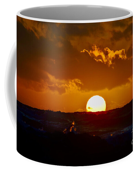 Sunrise Coffee Mug featuring the photograph Sunrise Red Ocean Waves Hawaii by Debra Banks