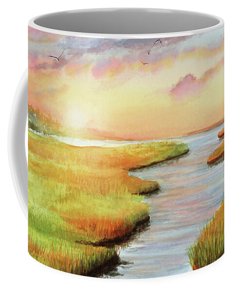 Sunset At Mill Creek Watercolor Coffee Mug featuring the painting Sunset at Mill Creek Watercolor by Michelle Constantine