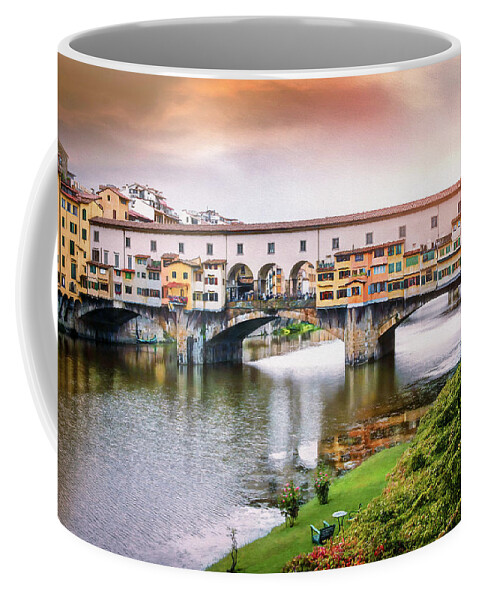 Florence Coffee Mug featuring the photograph Sunset at Ponte Vecchio Florence Italy by Carol Japp