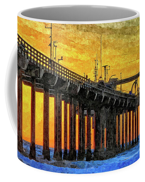 Scripps Coffee Mug featuring the digital art Sunset at Scripps Pier in La Jolla by Russ Harris