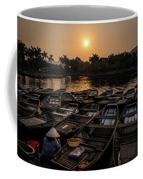 Ba Giot Coffee Mug featuring the photograph Sunset at Trang An by Arj Munoz
