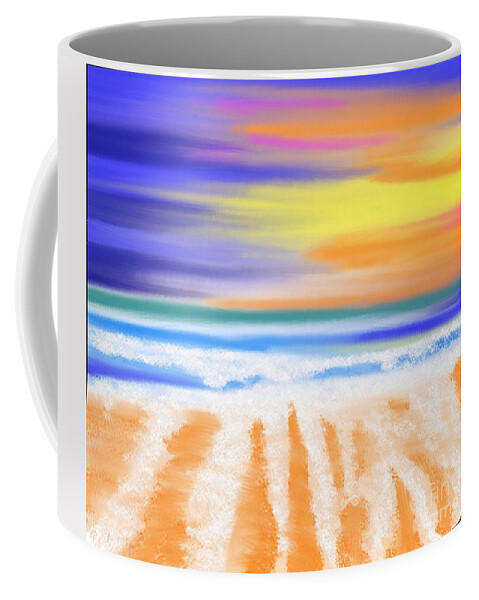 Beach Coffee Mug featuring the digital art Sunset beach by Elaine Rose Hayward