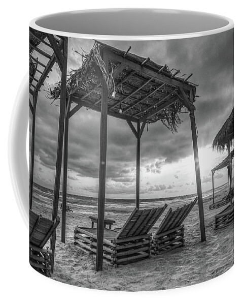 African Coffee Mug featuring the photograph Sunset Beach Vibes Black and White by Debra and Dave Vanderlaan