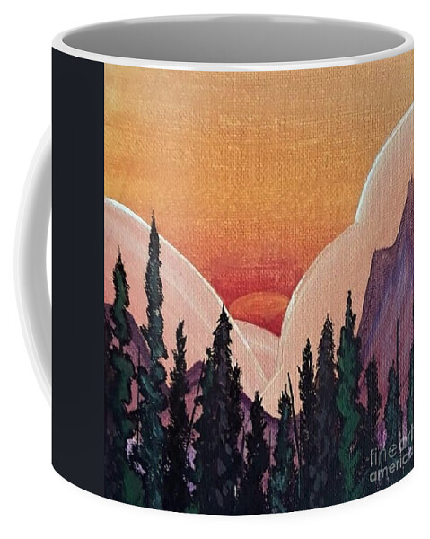 Sunset Coffee Mug featuring the painting Sunset Between Mountains by April Reilly
