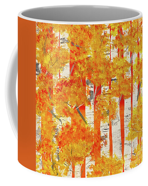 Sunset Coffee Mug featuring the painting Sunset Birch Trees by Lisa Neuman