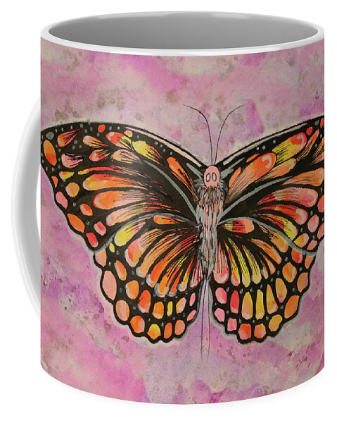 Orange Coffee Mug featuring the painting Sunset Butterfly by Kenneth Pope