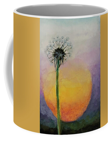Military Brat Coffee Mug featuring the painting Sunset Dandelion by Tracy Hutchinson