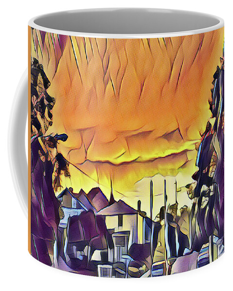 Sunset Coffee Mug featuring the mixed media Sunset Down the Block by Christopher Reed