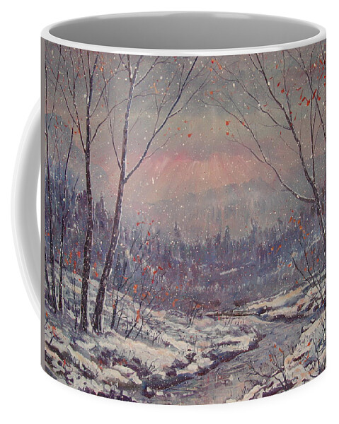 Landscape Coffee Mug featuring the painting Sunset In Winter. by Leonard Holland