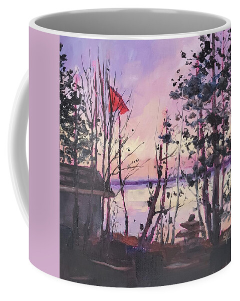 Landscape Coffee Mug featuring the painting Sunset Lakeside by Sheila Romard