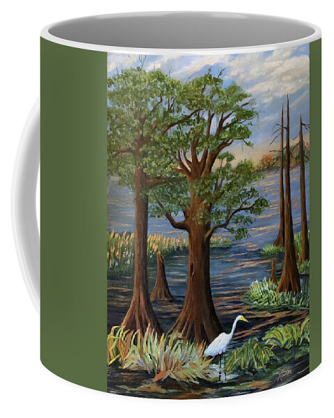 Back Water Coffee Mug featuring the painting Sunset On The Bayou by Jane Ricker