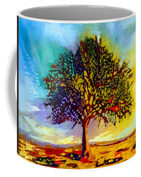 Oak Tree Coffee Mug featuring the painting Sunset on the old Oak Tree by Marysue Ryan
