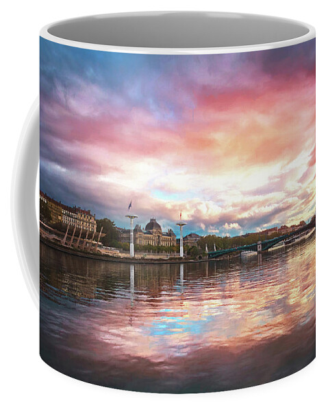 Lyon Coffee Mug featuring the photograph Sunset on the Rhone River Lyon France by Carol Japp
