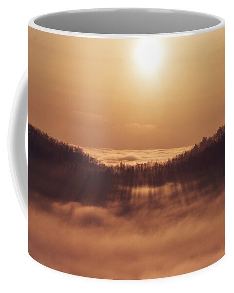 Palkovicke Hurky Coffee Mug featuring the photograph Sunset over a sea of clouds by Vaclav Sonnek