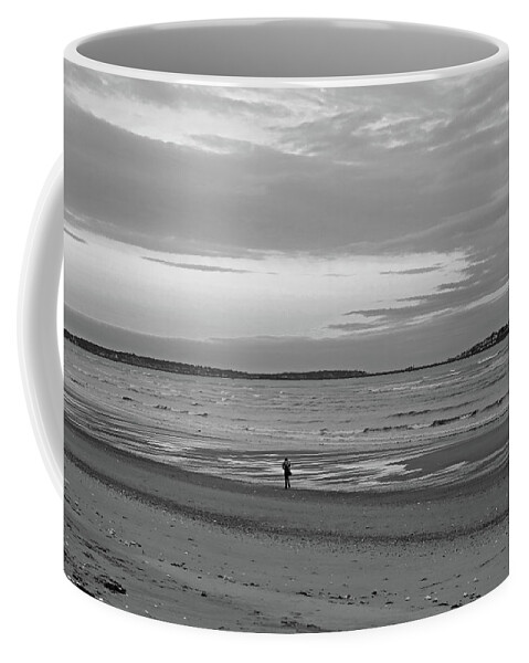 Revere Coffee Mug featuring the photograph Sunset over Nahant From Revere Beach Revere MA Black and White by Toby McGuire