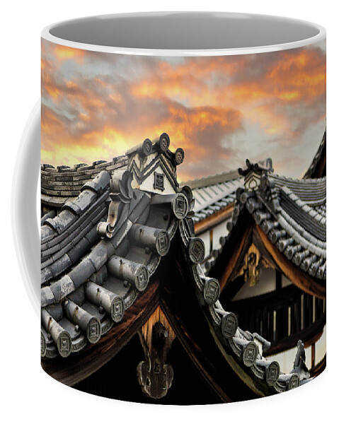 Gion Coffee Mug featuring the photograph Sunset over the rooftops of historic Gion, Kyoto, Japan by Jane Rix