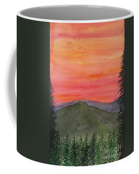 Sunset Coffee Mug featuring the painting Sunset Trees by Lisa Neuman