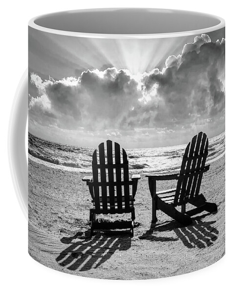 Black Coffee Mug featuring the photograph Sunshine and Shadows in the Sand Black and White by Debra and Dave Vanderlaan