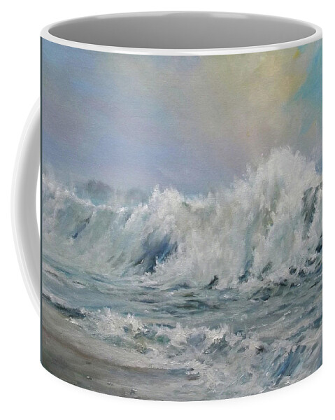 Surf Coffee Mug featuring the painting Surf At Porthcurnow by Barry BLAKE