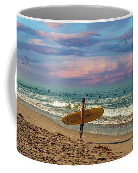 Socal Beaches Coffee Mug featuring the photograph Surfers Sunset Delight by David Zanzinger