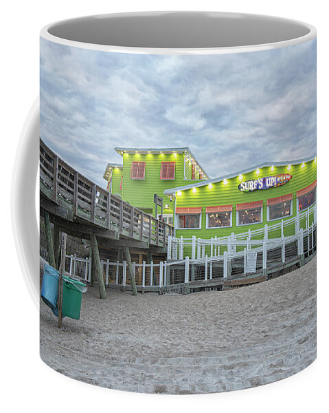 Surfs Up Coffee Mug featuring the photograph Surfs Up at Bogue Inlet Pier by Bob Decker