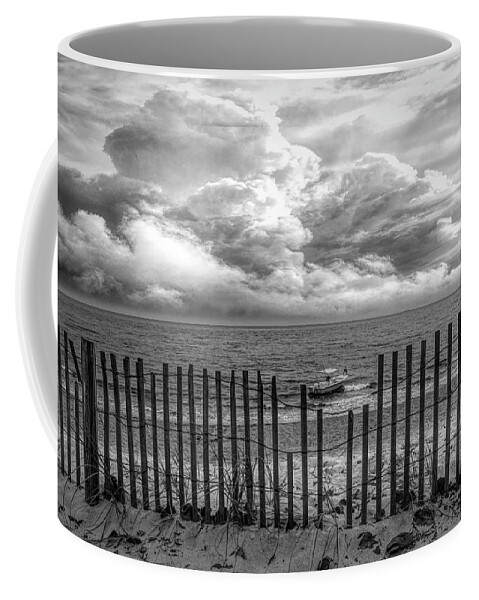 Boats Coffee Mug featuring the photograph Surfside in Black and White by Debra and Dave Vanderlaan