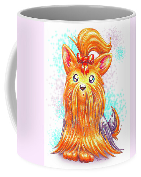 Dog Coffee Mug featuring the drawing Surprised Yorkie by Sipporah Art and Illustration