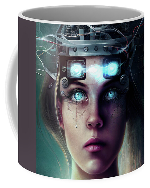 Woman Coffee Mug featuring the digital art Surreal Art 15 Mind Control Woman Portrait by Matthias Hauser