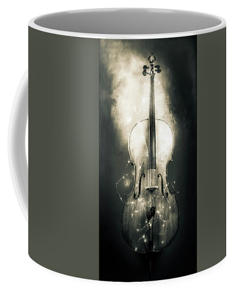 Cello Coffee Mug featuring the photograph Surreal Cello in Black and White by Michele Cornelius